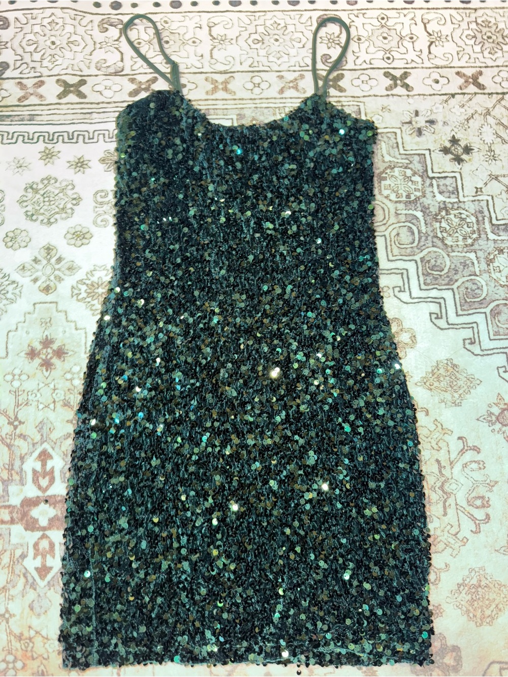 Lucy in the Sky Black Sequin Mini Dress with Green Iridescence